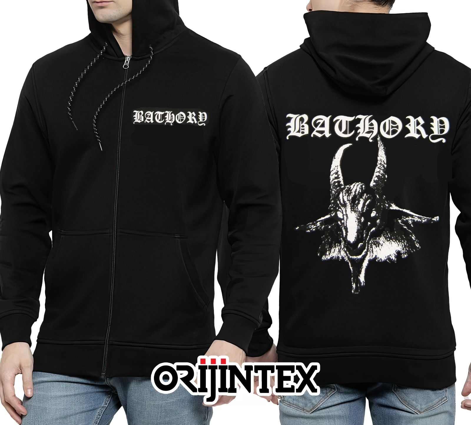 Bathory Fermuarlı Kapşonlu Siyah Sweatshirt XXL