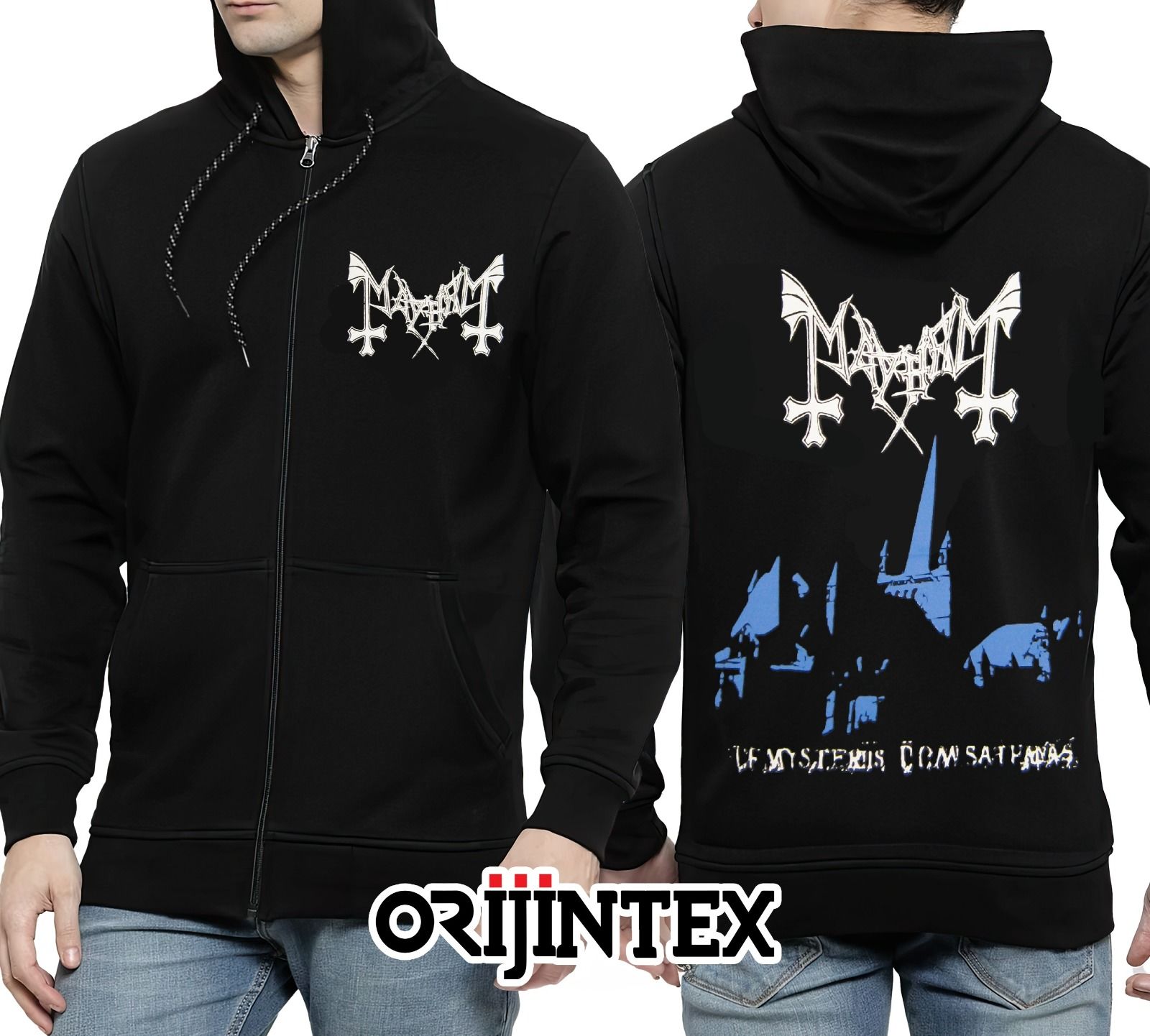 Mayhem Fermuarlı Kapşonlu Siyah Sweatshirt XXL
