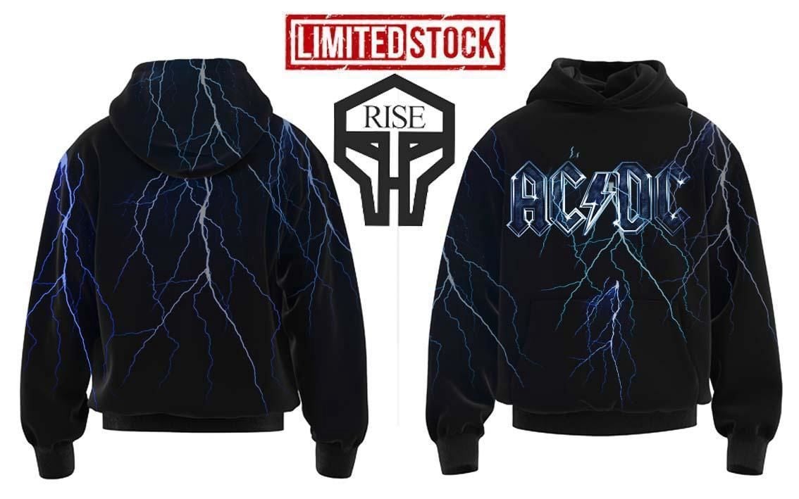 Ac Dc All Over Baskılı Kapşonlu Sweatshirt XL