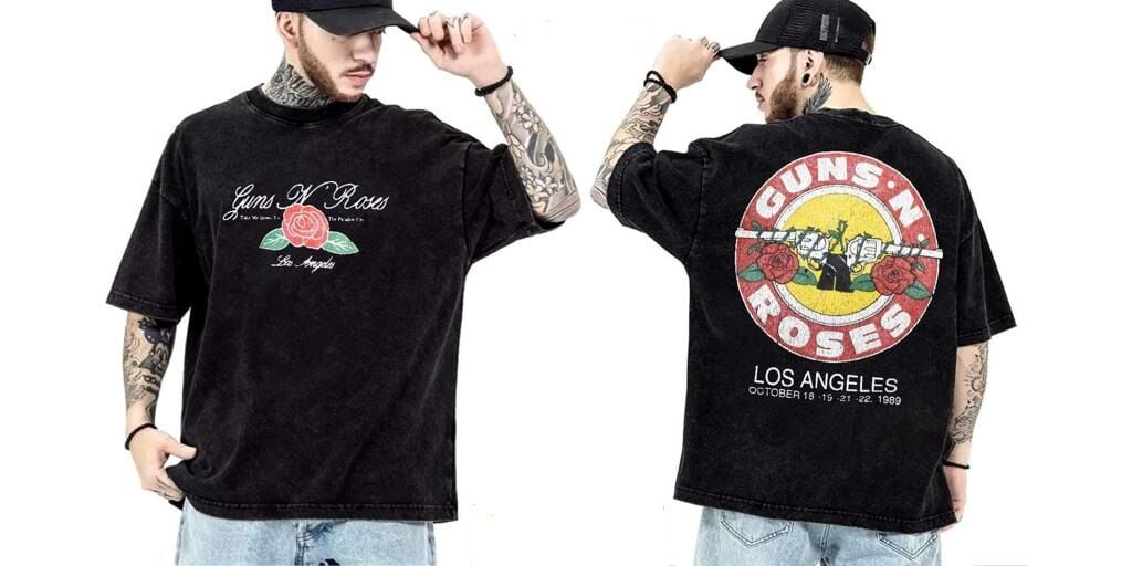 Guns n Roses Yıkamalı Over Size Tişört XL