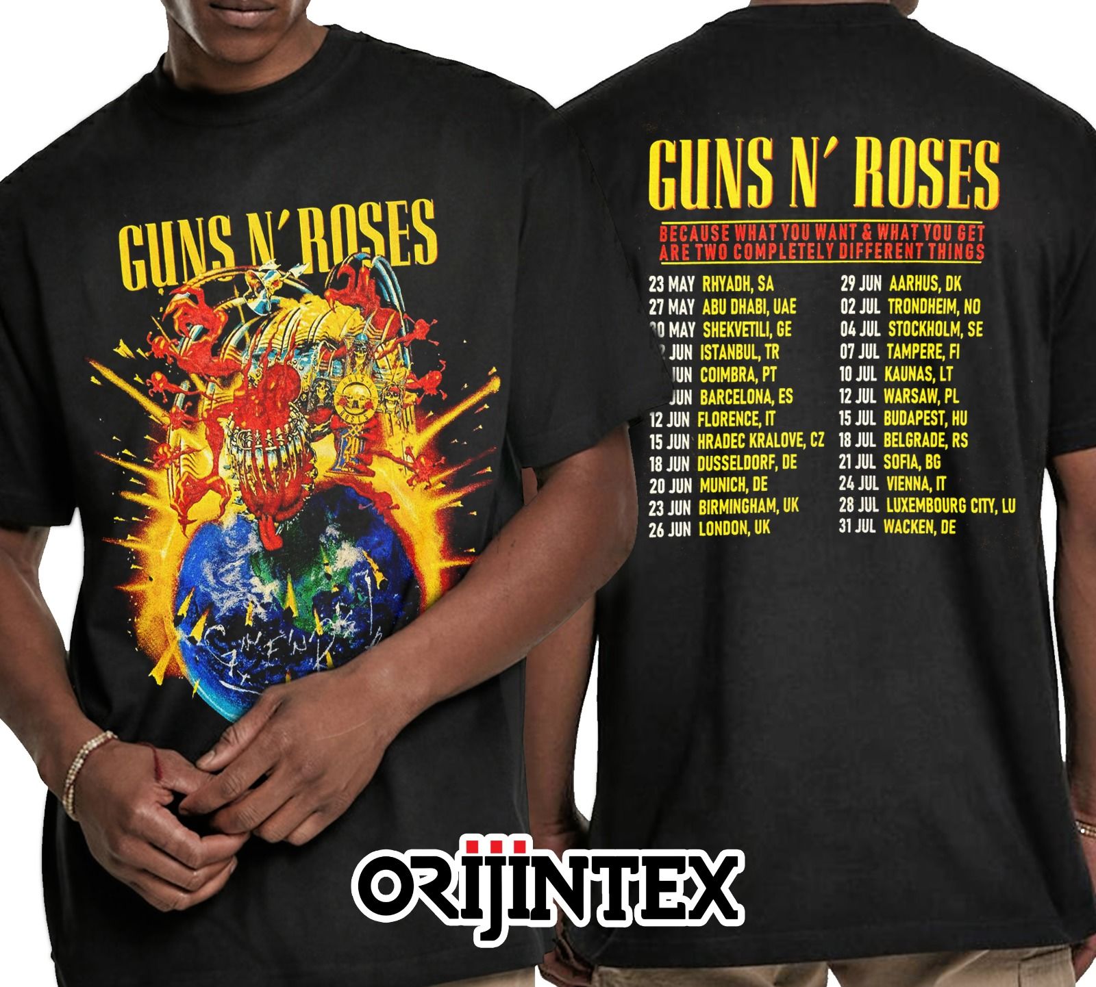 Guns n Roses Ön Arka Baskılı Siyah Erkek Tişört XL