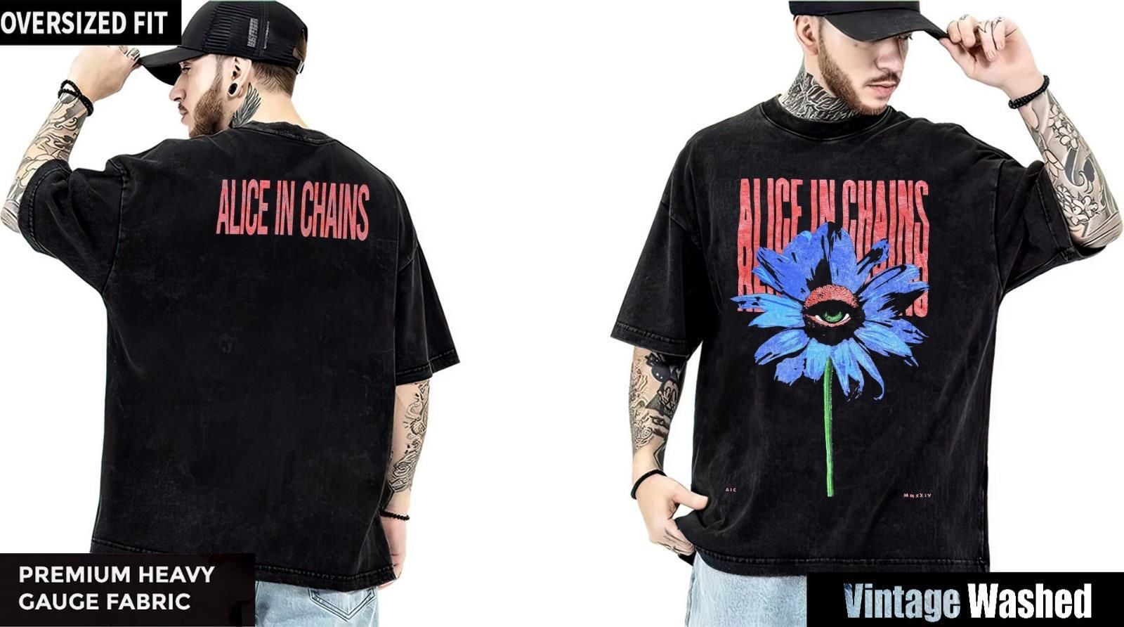 Alice in Chains Yıkamalı Over Size Tişört XL