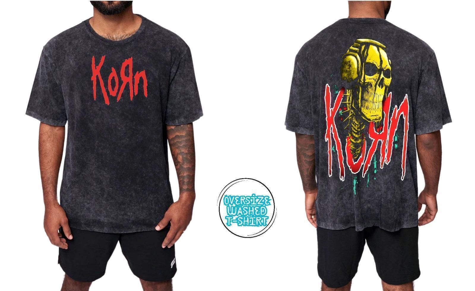 Korn Yıkamalı Over Size Tişört XL