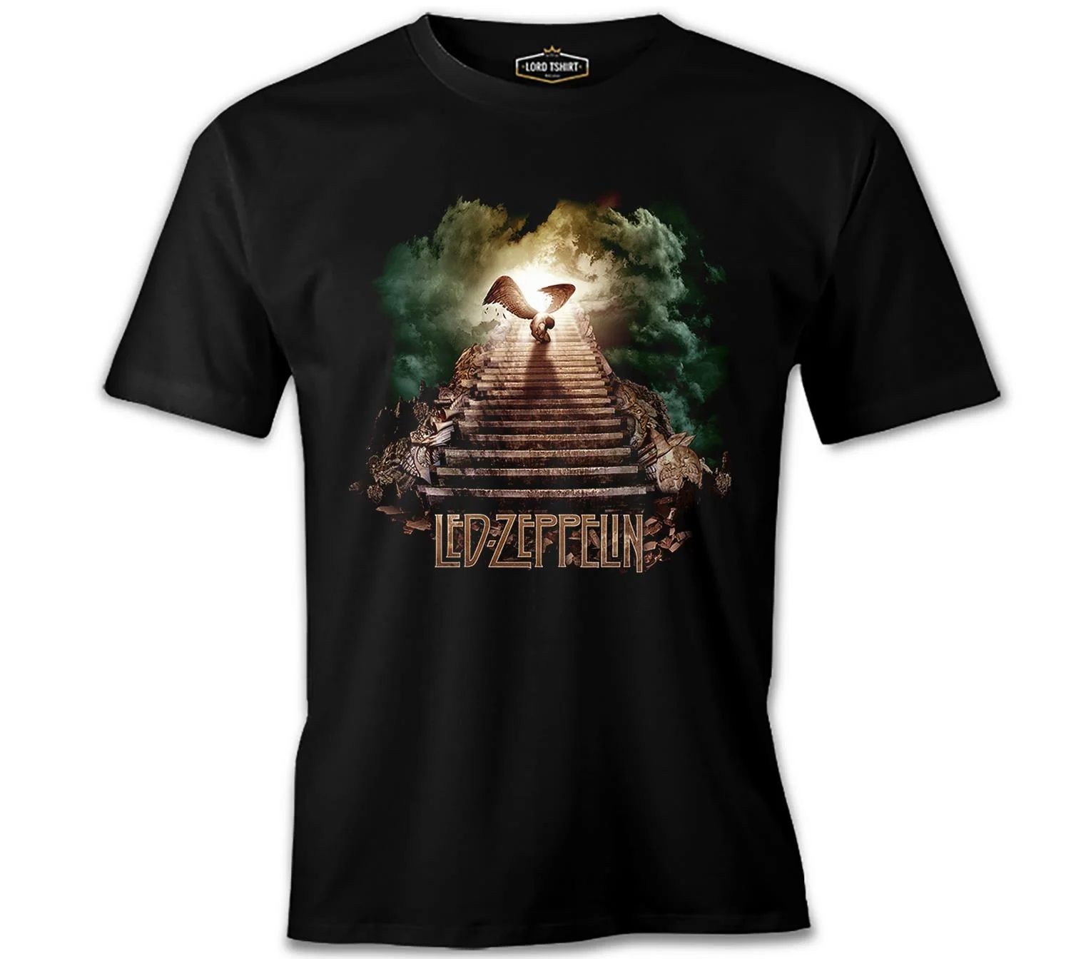 Led Zeppelin - Stairway to Heaven Angel Siyah Erkek Tişört 3XL