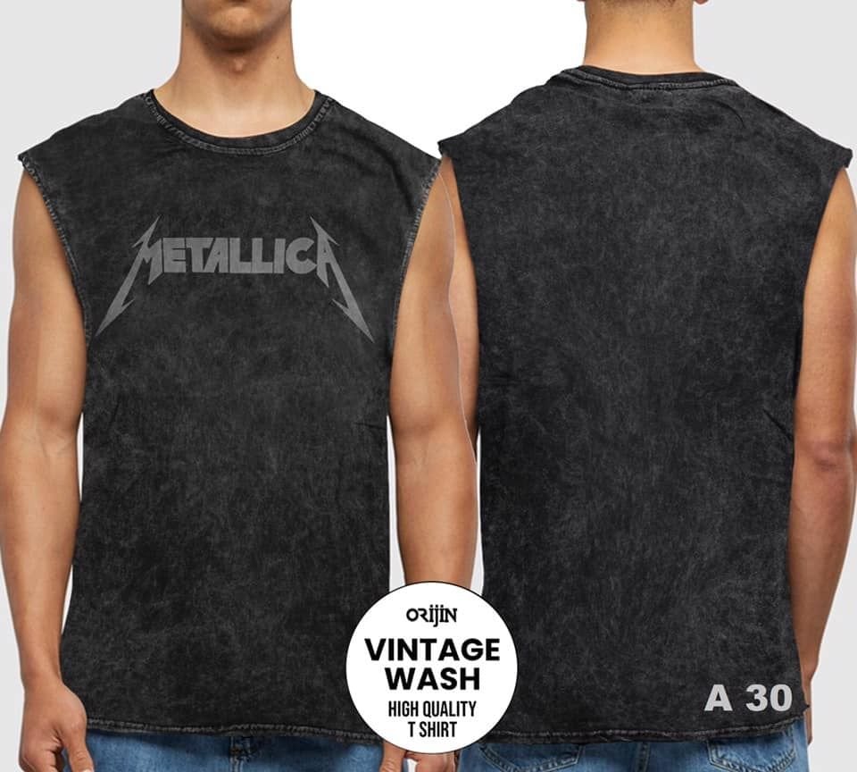 Metallica Logo Yıkamalı Over Size Kolsuz Tişört XL