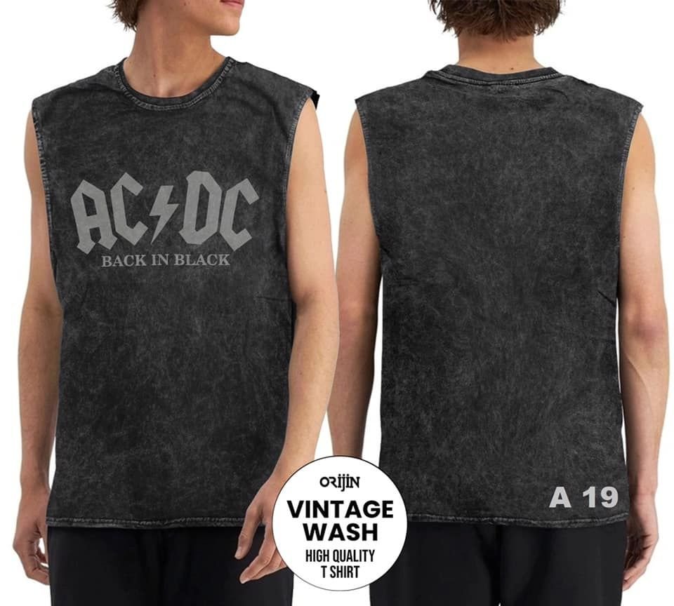 Ac Dc Yıkamalı Over Size Kolsuz Tişört XL