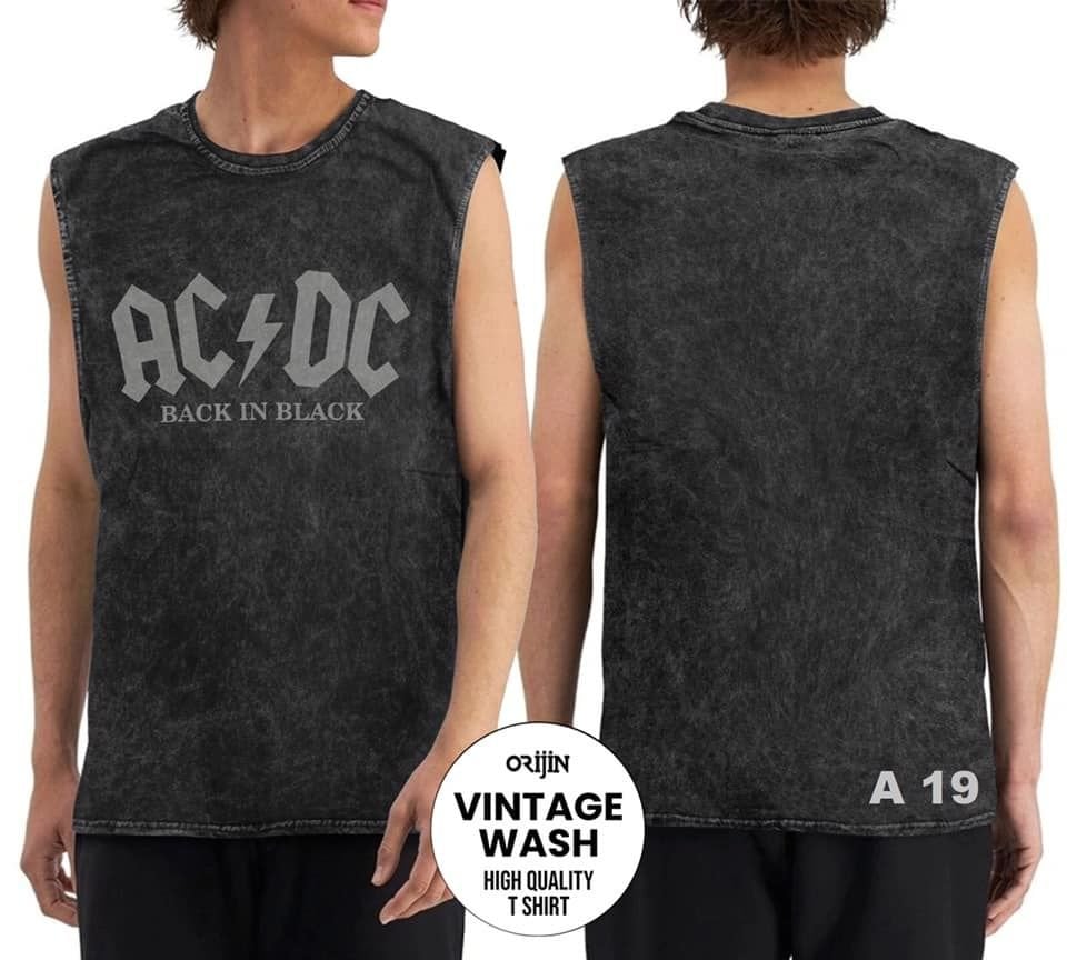 Ac Dc Yıkamalı Over Size Kolsuz Tişört XL