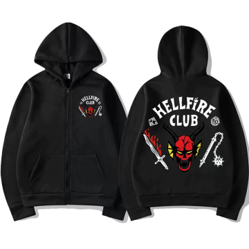 Stranger Things Hell Fire Club Siyah Unisex Fermuarlı Hırka