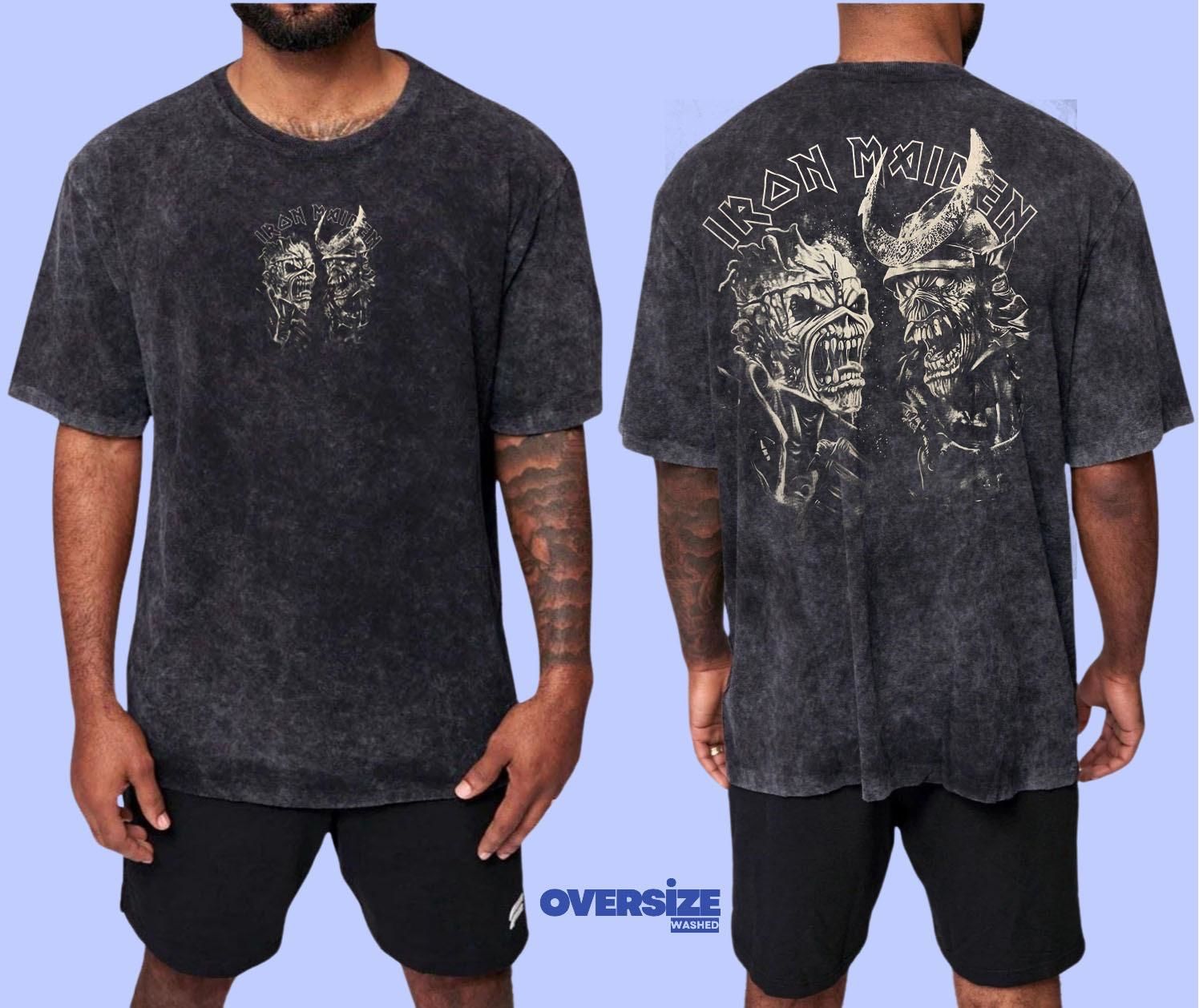 Iron Maiden Yıkamalı Over Size Tişört XL