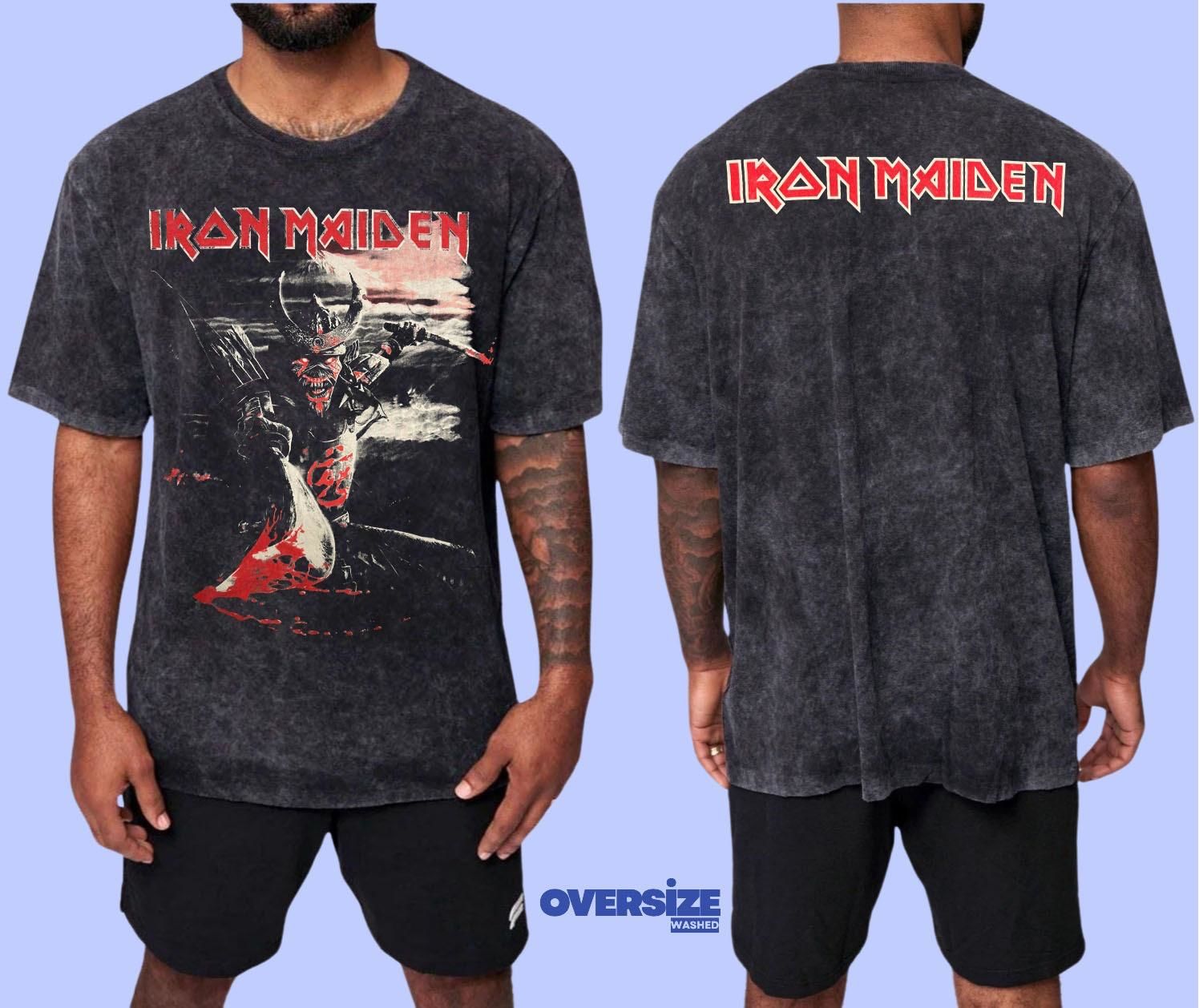 Iron Maiden Yıkamalı Over Size Tişört XL