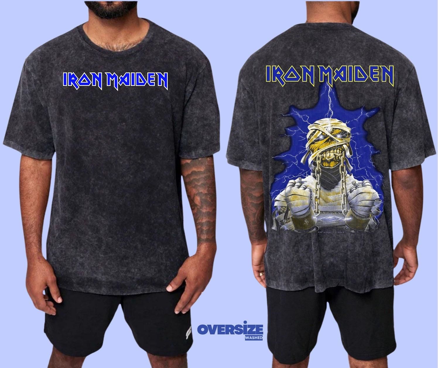 Iron Maiden Yıkamalı Over Size Tişört XL