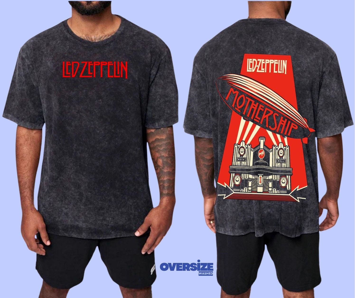 Led Zeppelin Yıkamalı Over Size Tişört XL