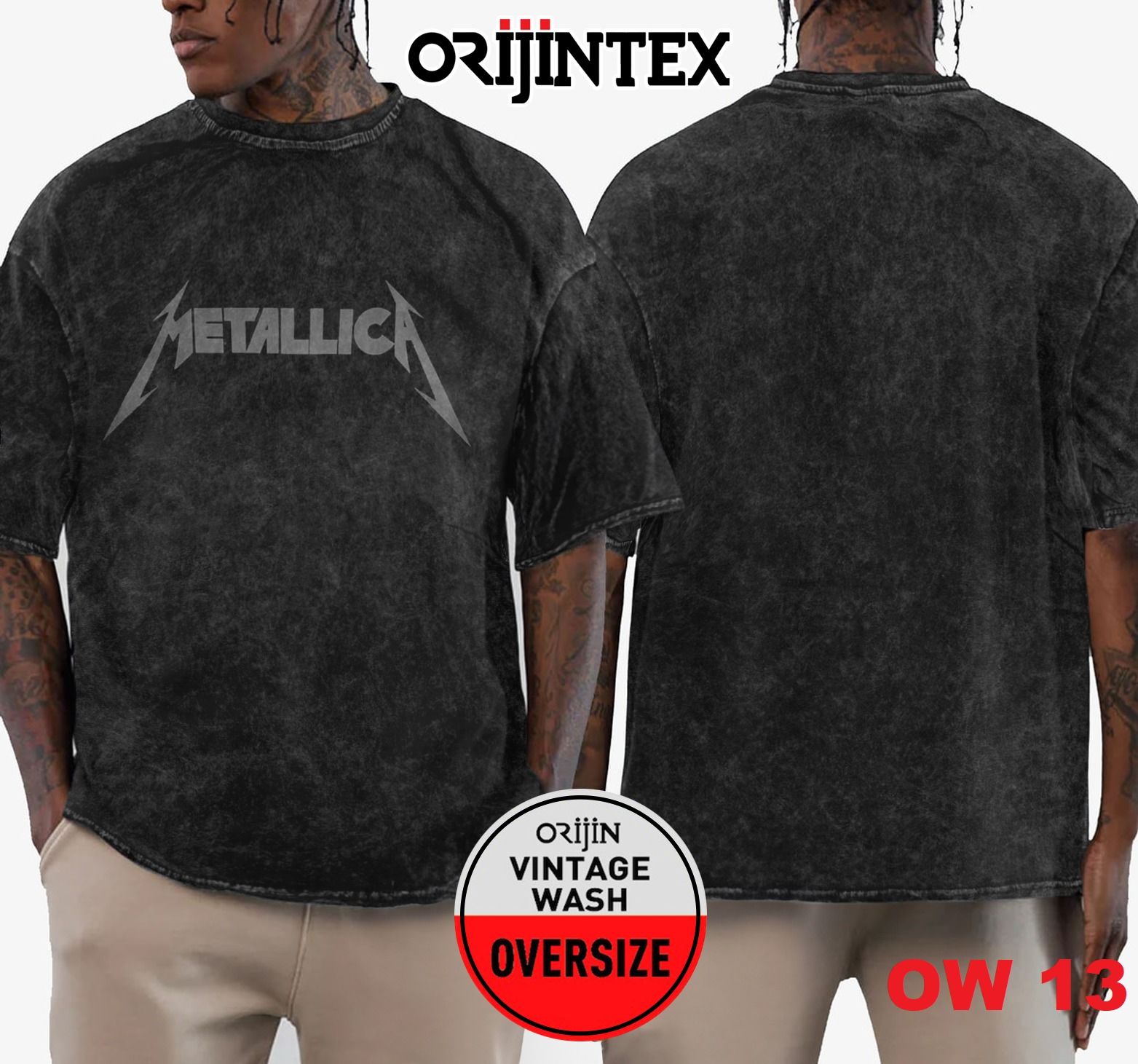 Metallica Yıkamalı Over Size Tişört XL
