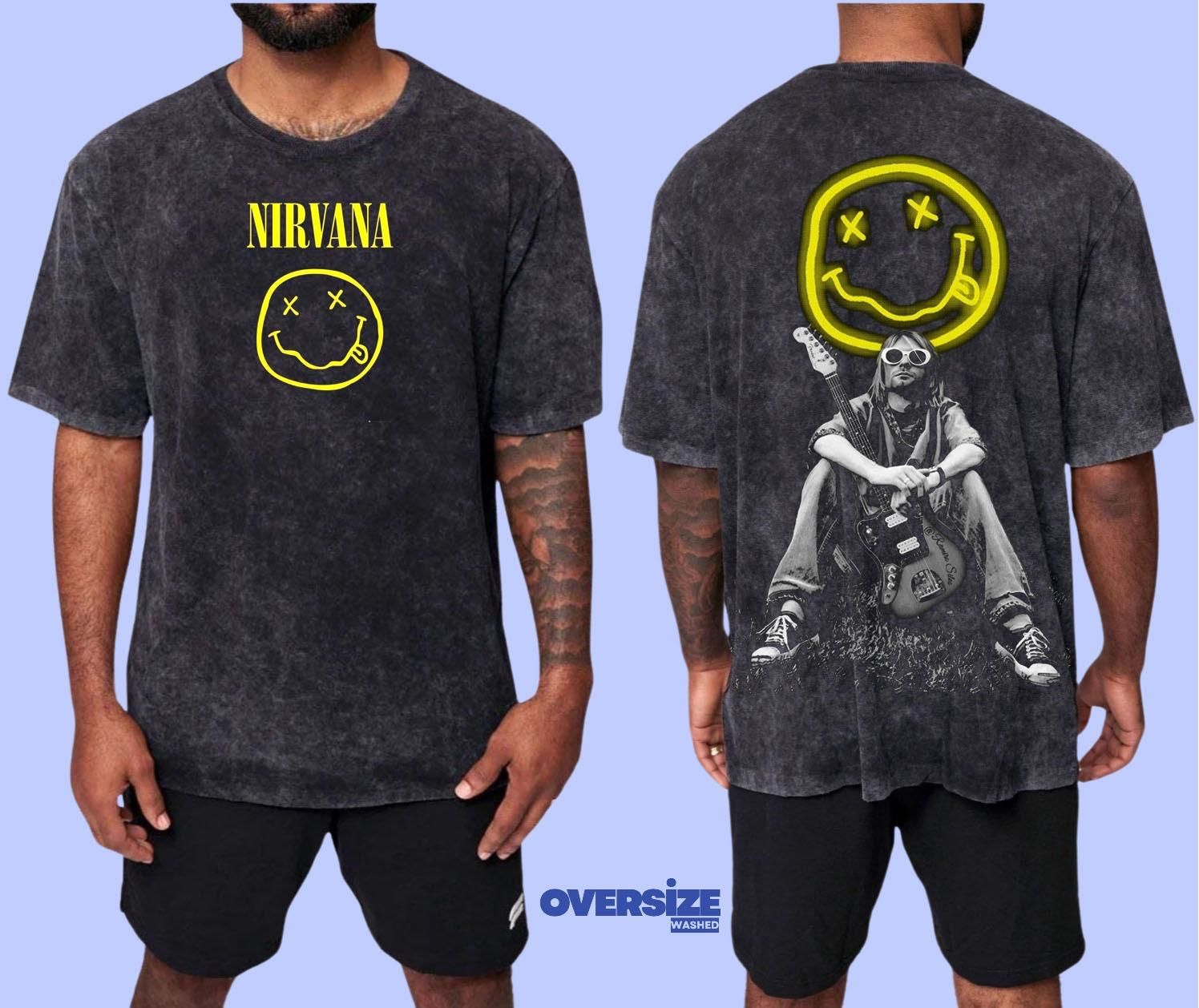 Nirvana Yıkamalı Over Size Tişört XL