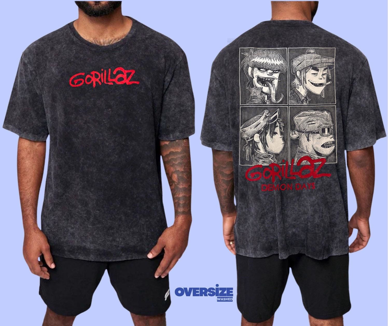 Gorillaz Yıkamalı Over Size Tişört XL