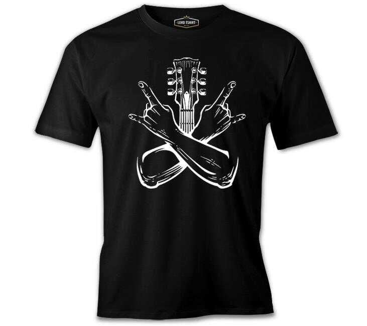 Rock Sign Hands and the Guitar Siyah Erkek Tişört XL