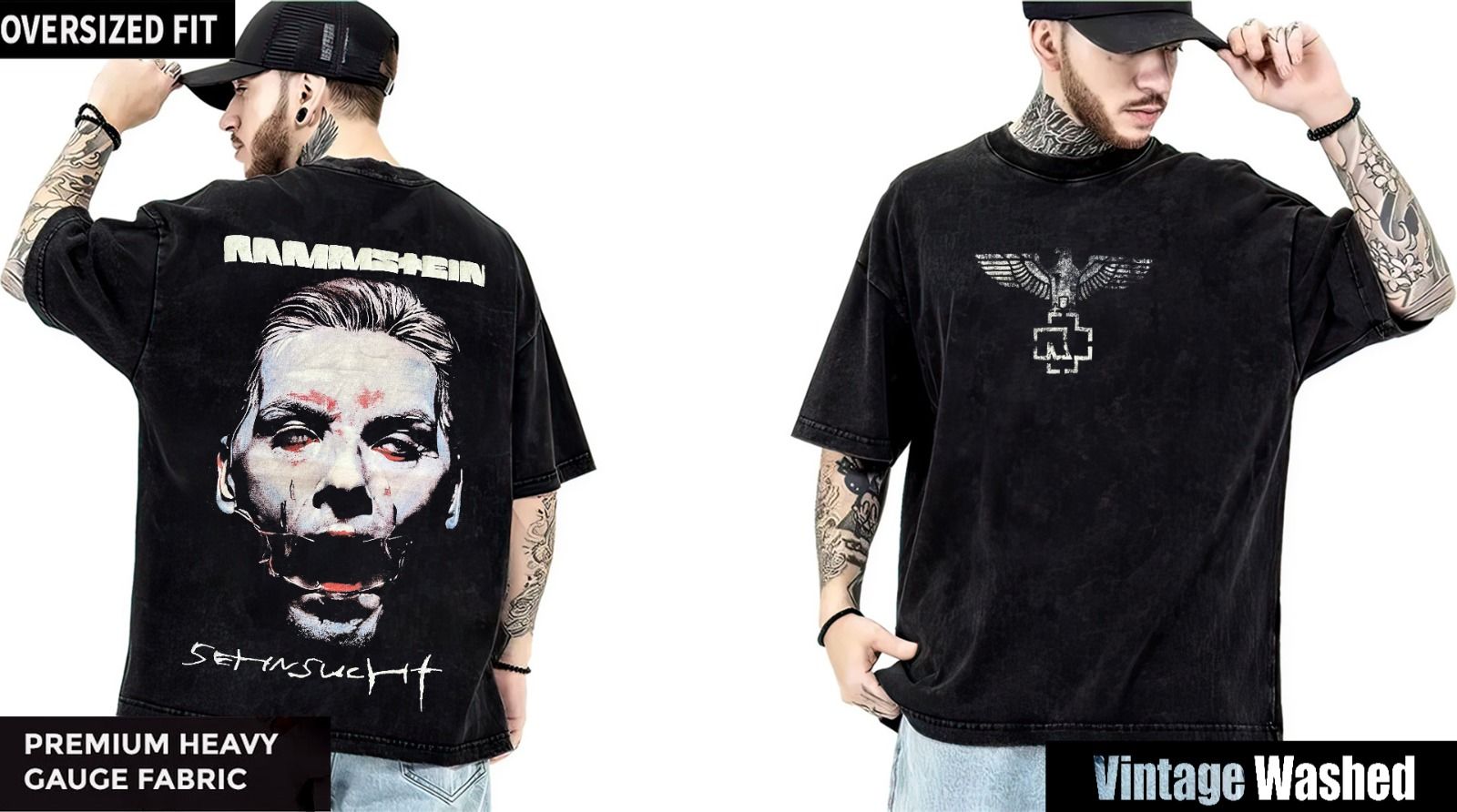 Rammstein Yıkamalı Over Size Tişört L