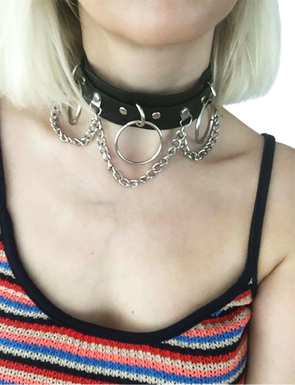 Halka Zincir Detaylı Deri Choker