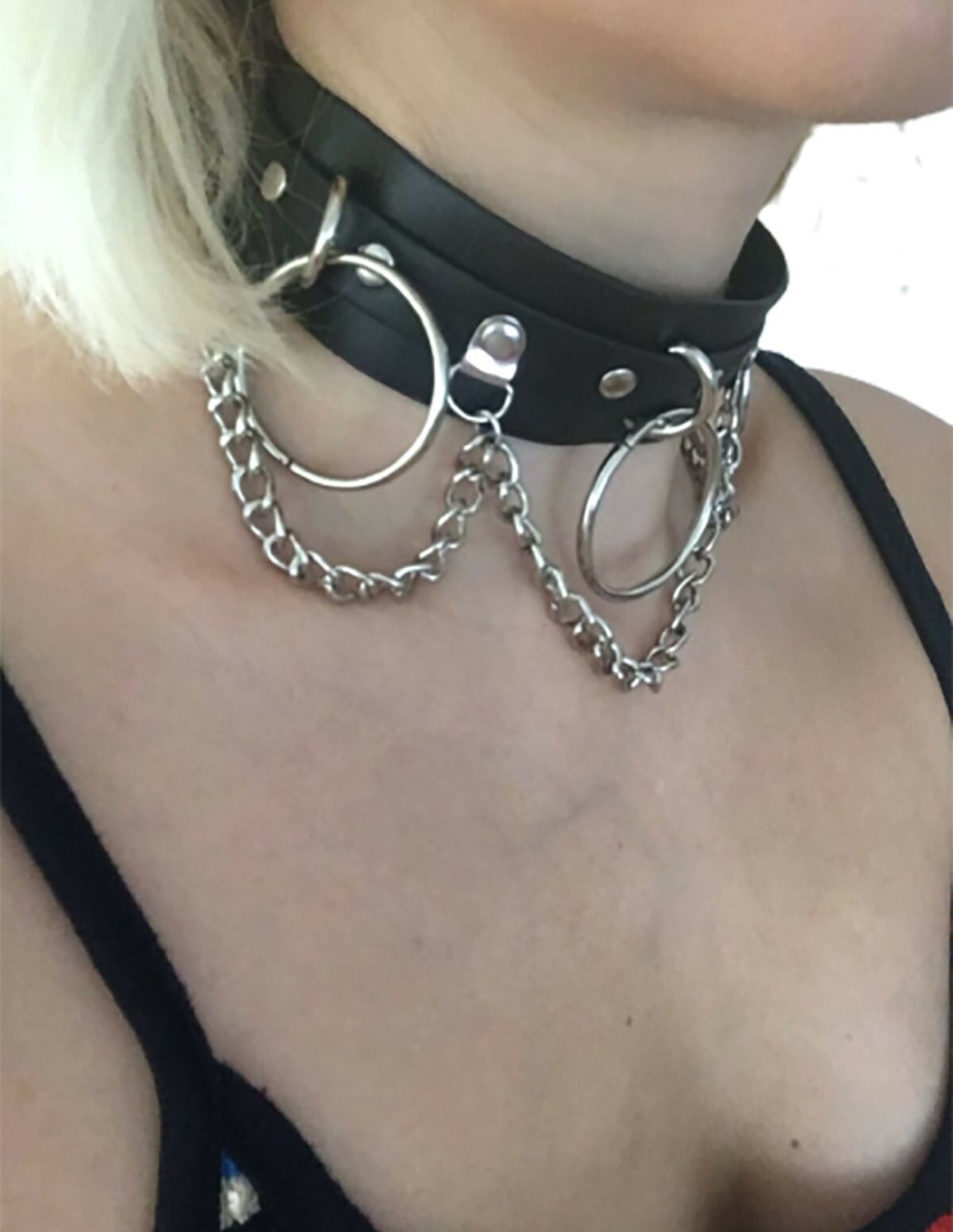 Halka Zincir Detaylı Deri Choker