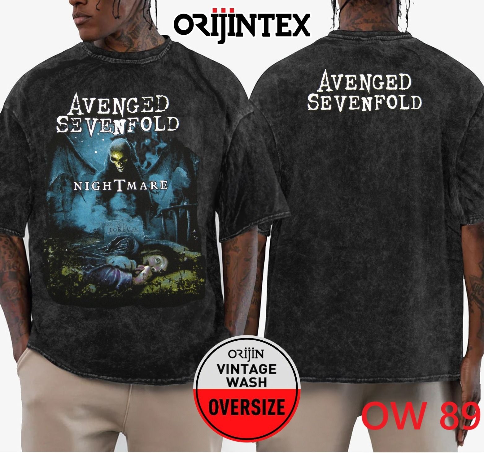 Avenged Sevenfold Yıkamalı Over Size Tişört XL