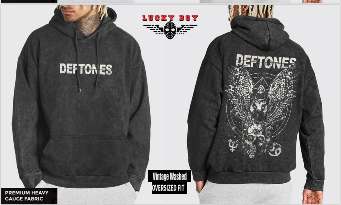 Deftones Yıkamalı Kapşonlu Over Size Sweatshirt S