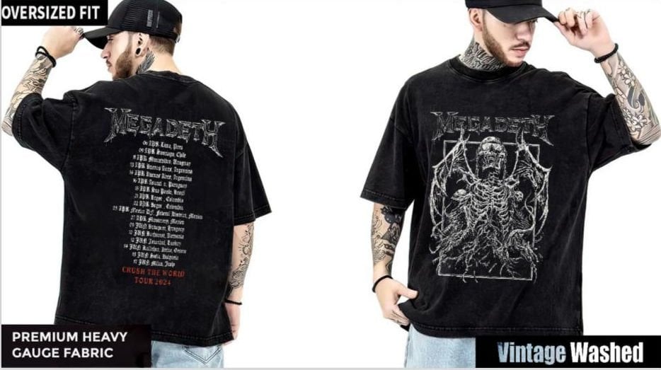 Megadeth Yıkamalı Over Size Tişört XL