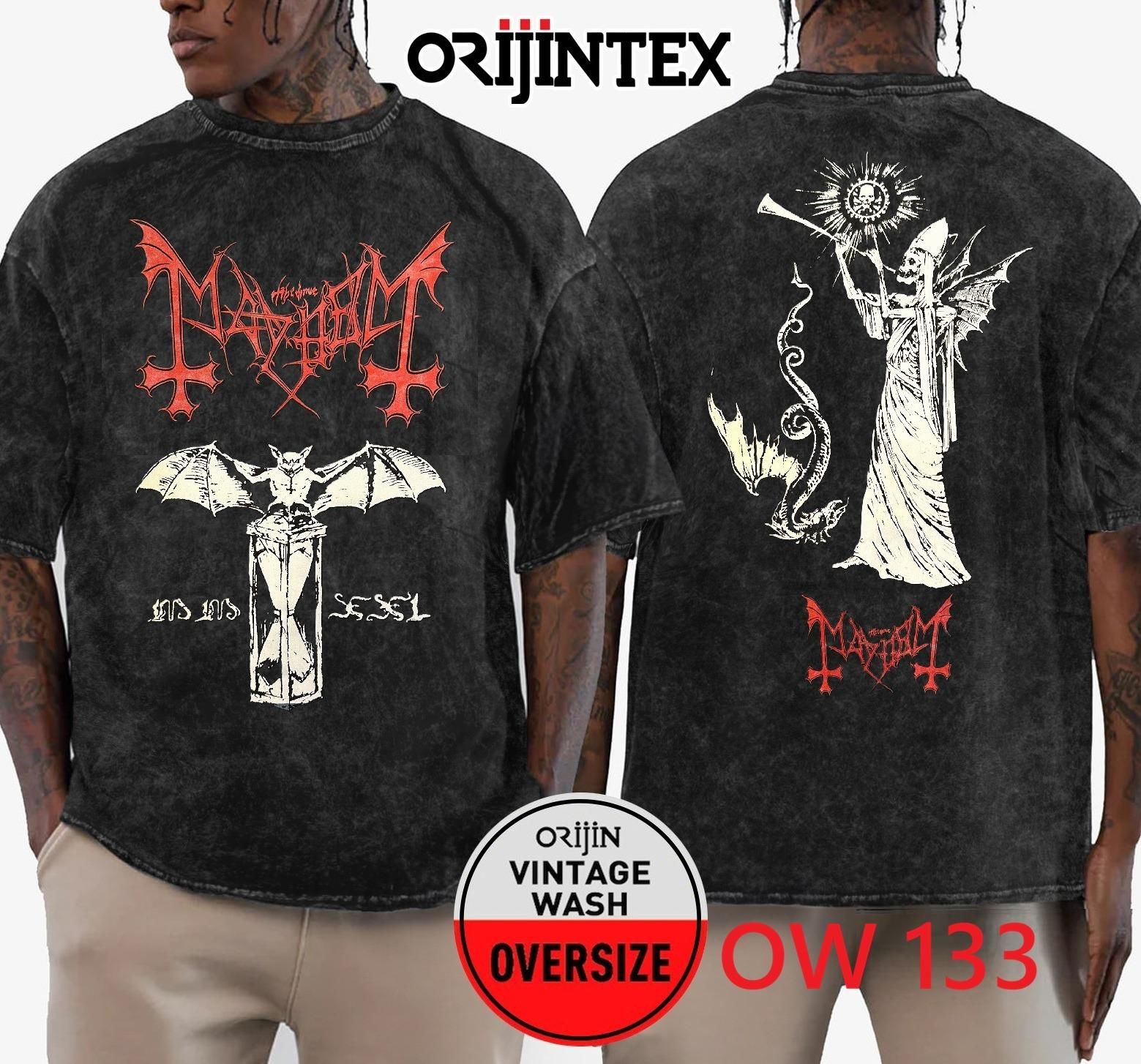 Mayhem Yıkamalı Over Size Tişört XL