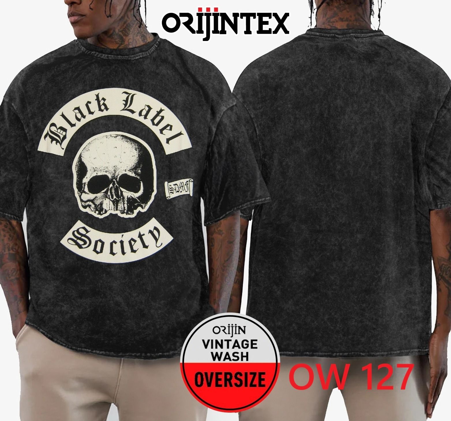 Black Label Society Yıkamalı Over Size Tişört M
