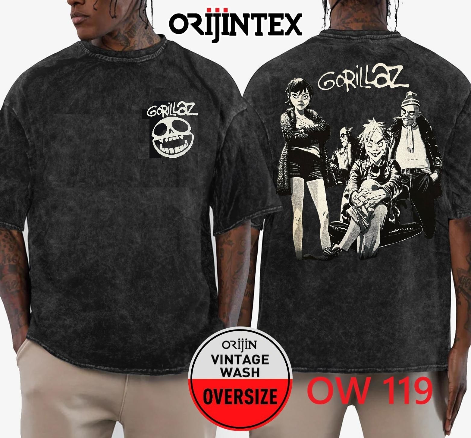 Gorillaz Yıkamalı Over Size Tişört XL