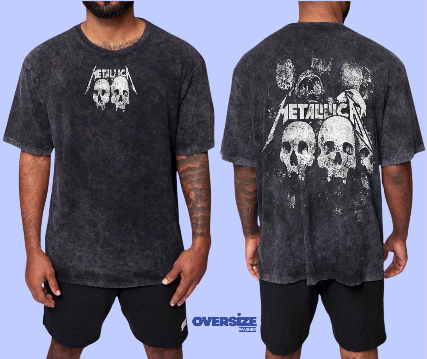 Metallica Yıkamalı Over Size Tişört XL