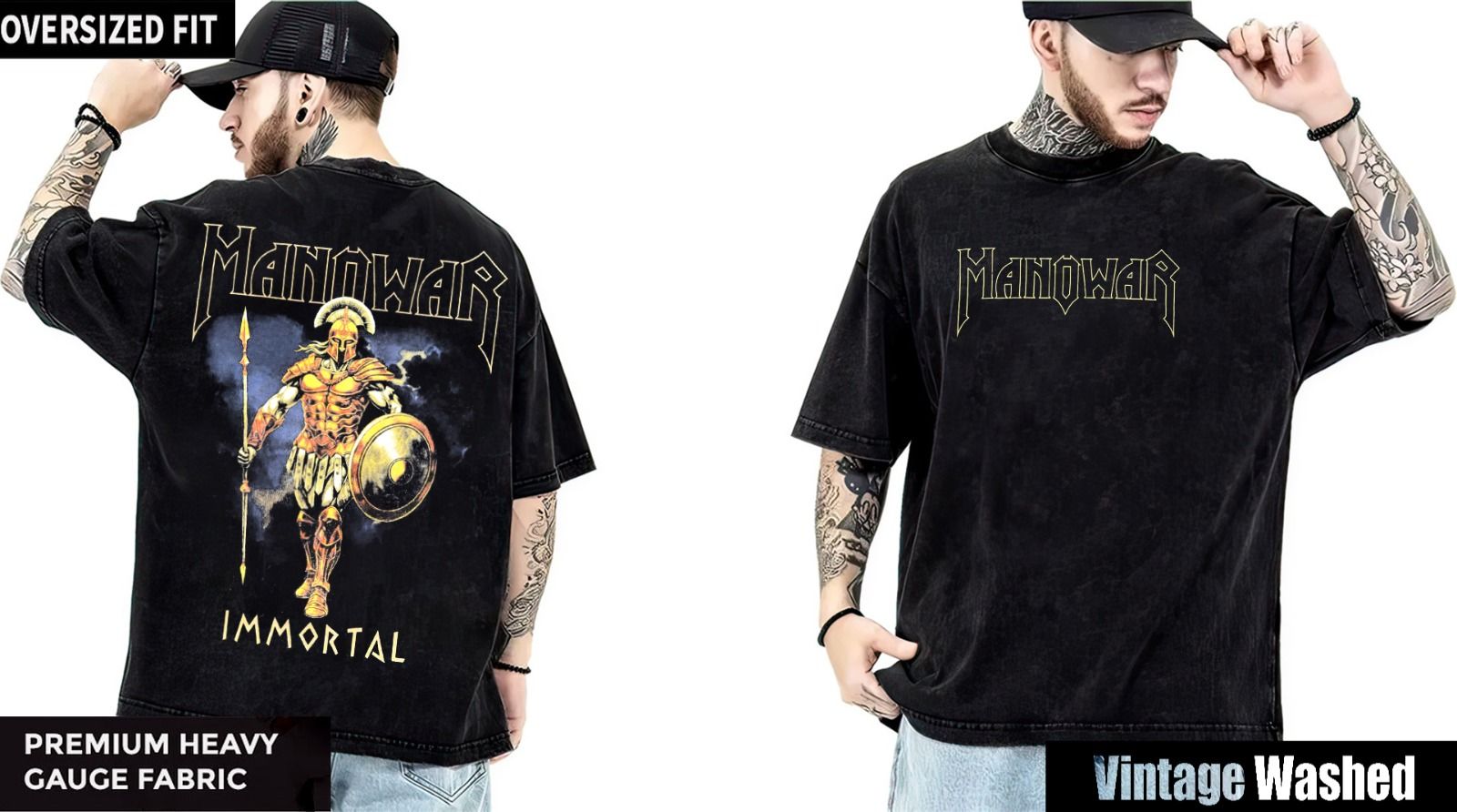 Manowar Yıkamalı Over Size Tişört XL