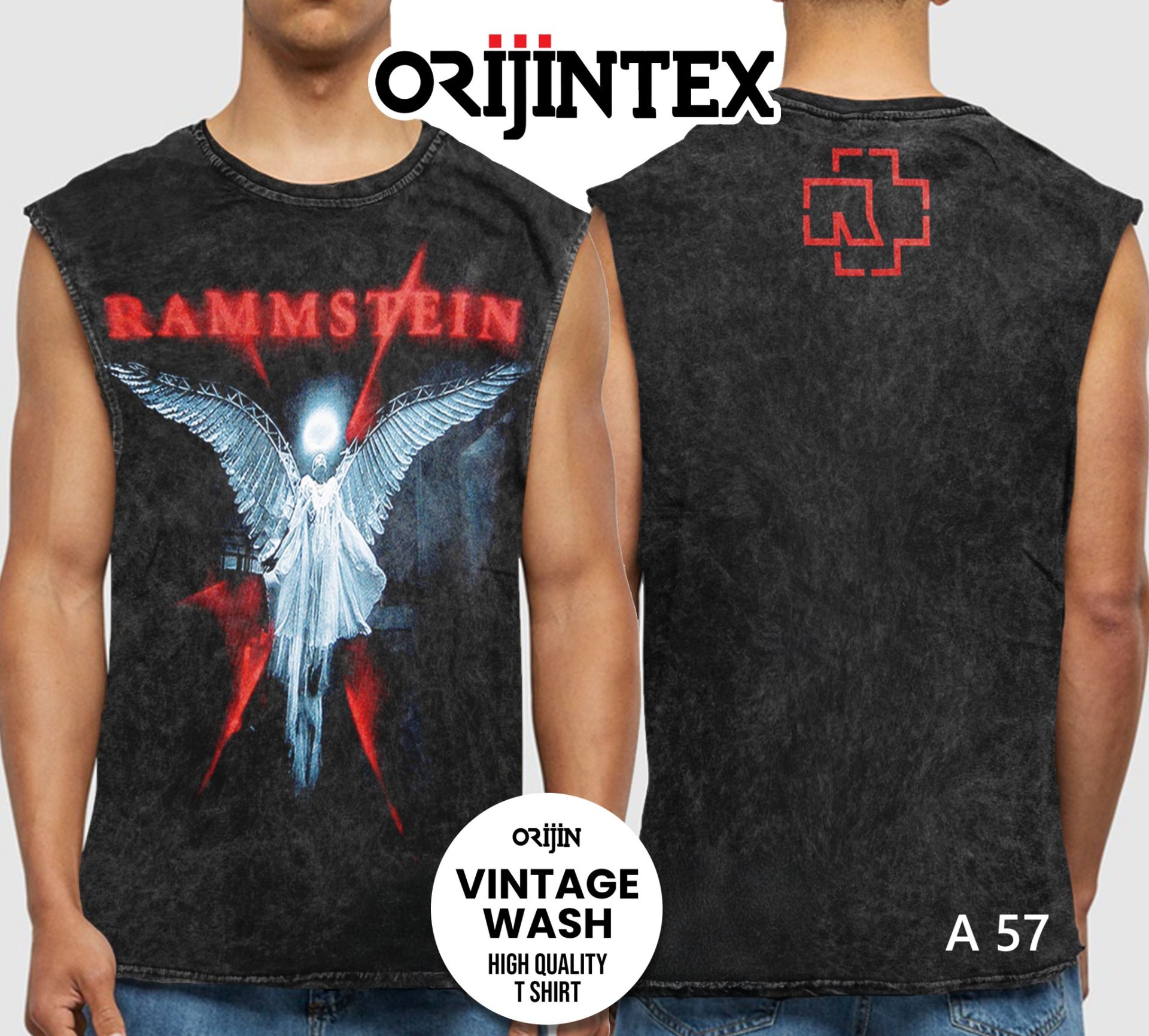 Rammstein Yıkamalı Kolsuz Tişört L