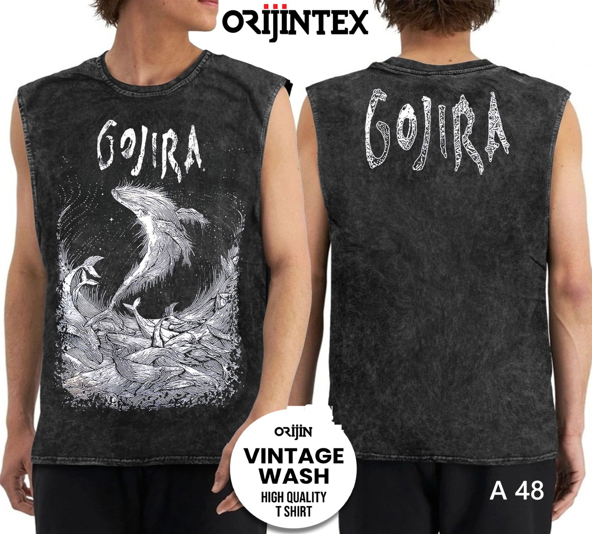 Gojira Yıkamalı Over Size Kolsuz Tişört L