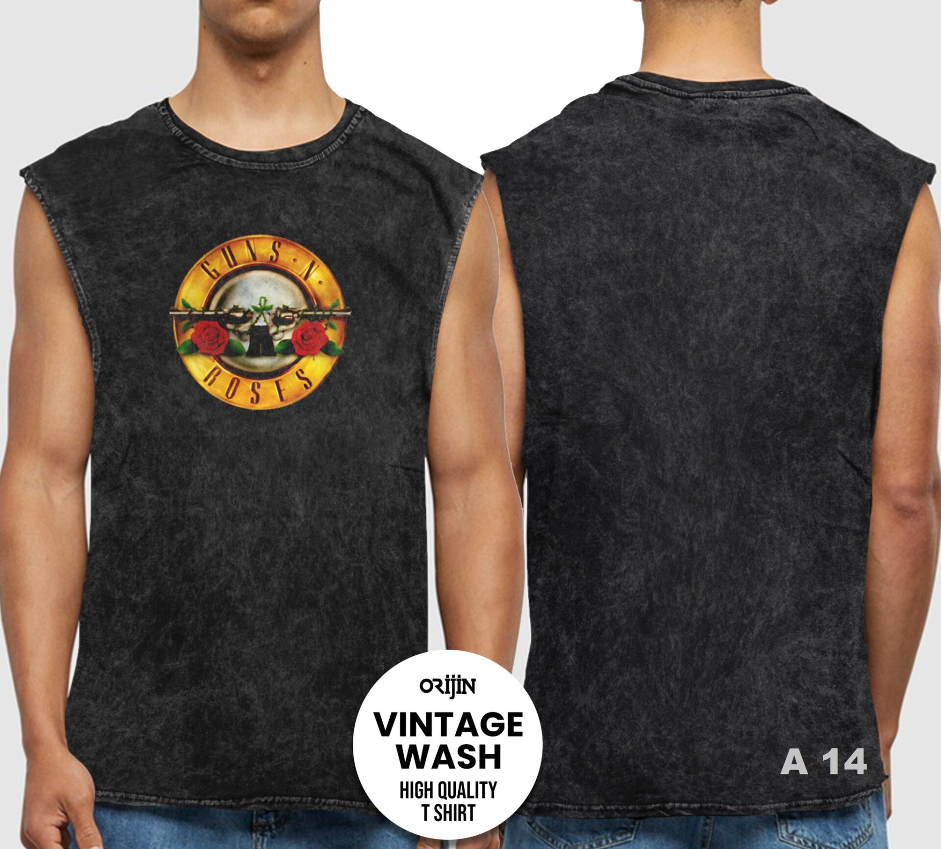 Guns n Roses Yıkamalı Kolsuz Tişört M