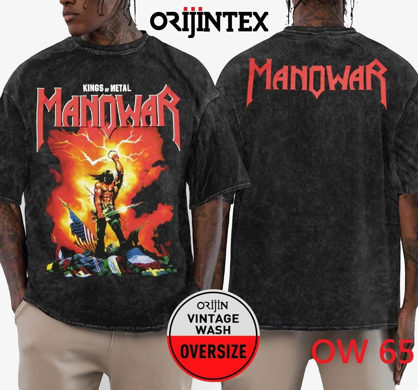 Manowar Yıkamalı Over Size Tişört M