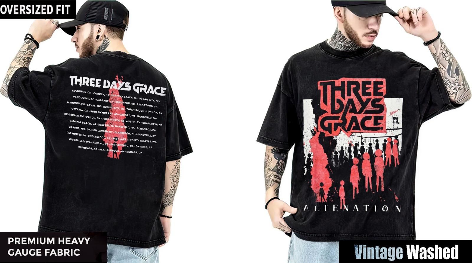 Three Days Grace Yıkamalı Over Size Tişört L