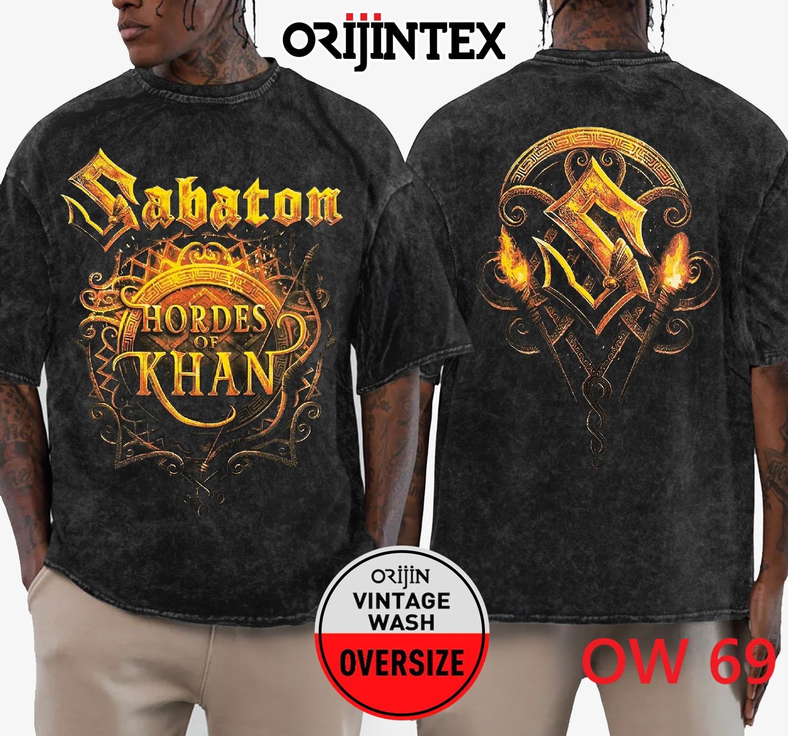 Sabaton Yıkamalı Over Size Tişört XL
