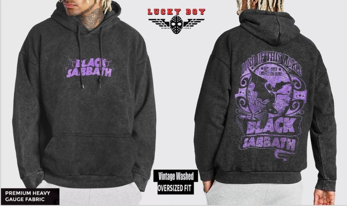 Black Sabbath Yıkamalı Kapşonlu Over Size Sweatshirt XL