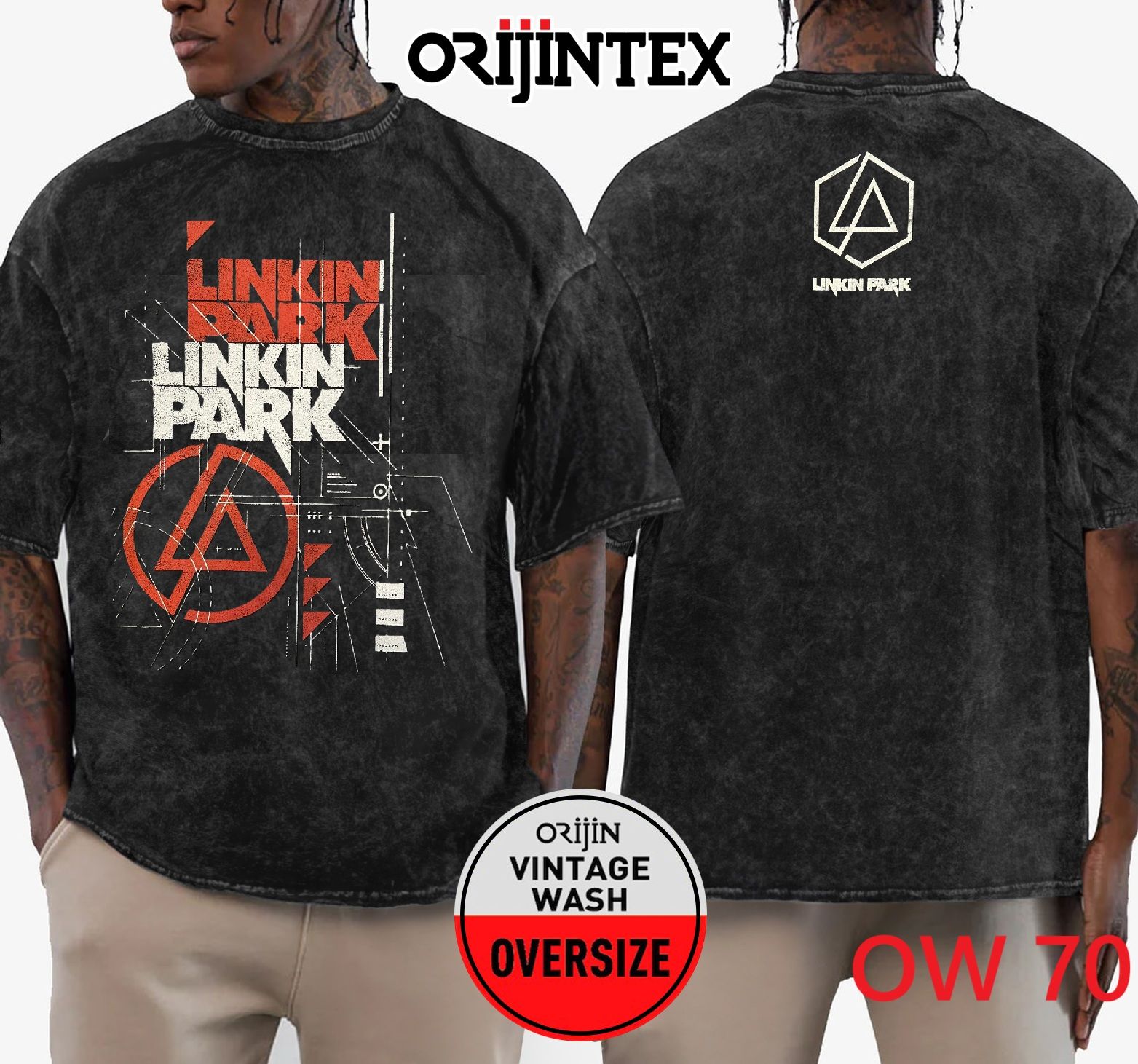 Linkin Park Yıkamalı Over Size Tişört XL