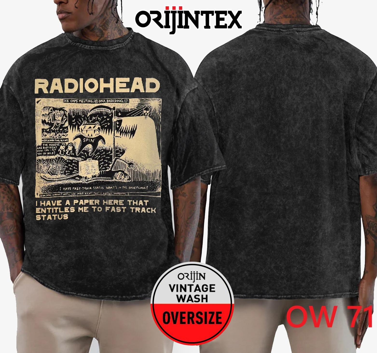 Radiohead Yıkamalı Over Size Tişört XL