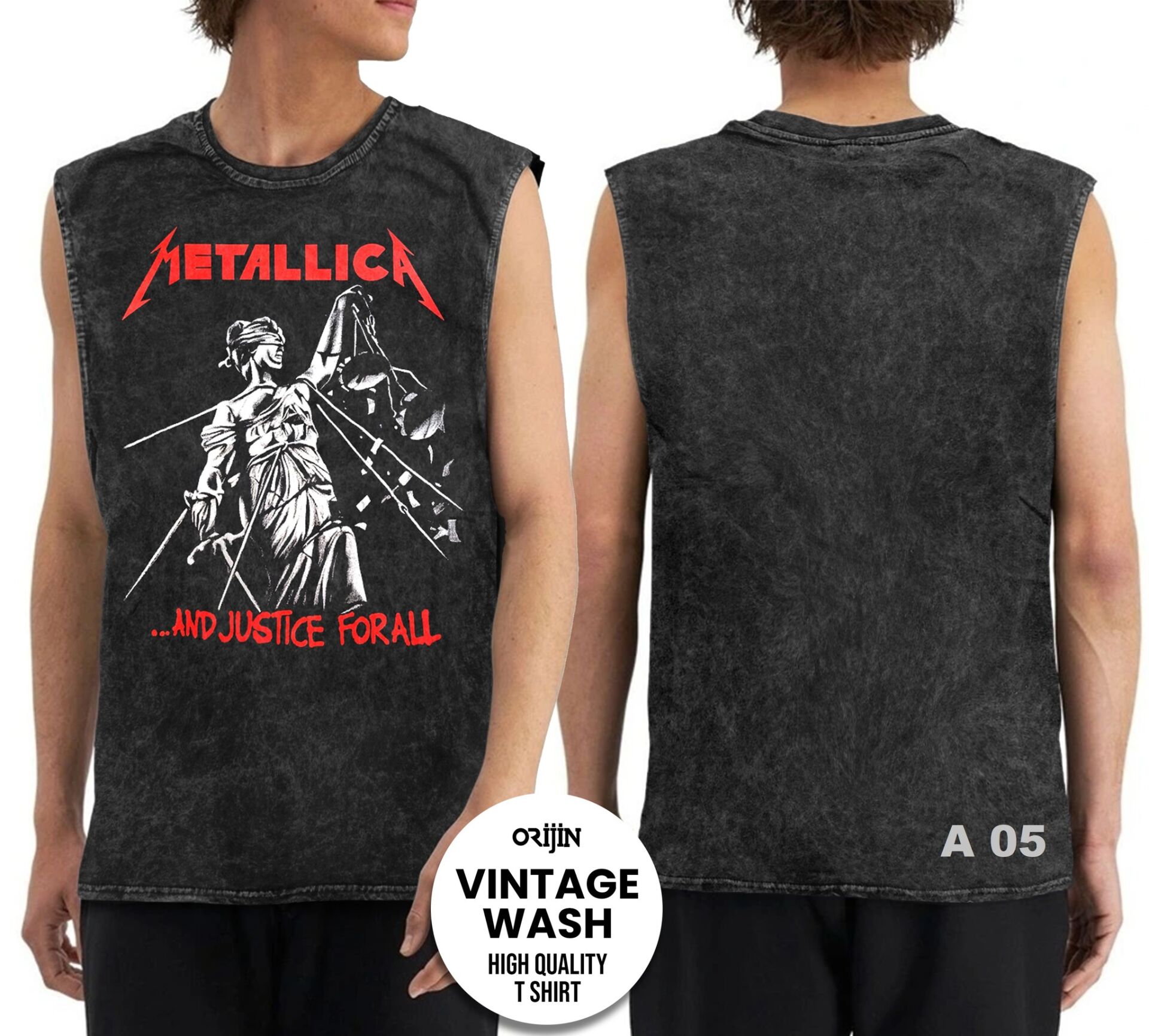 Metallica Yıkamalı Kolsuz Tişört XL