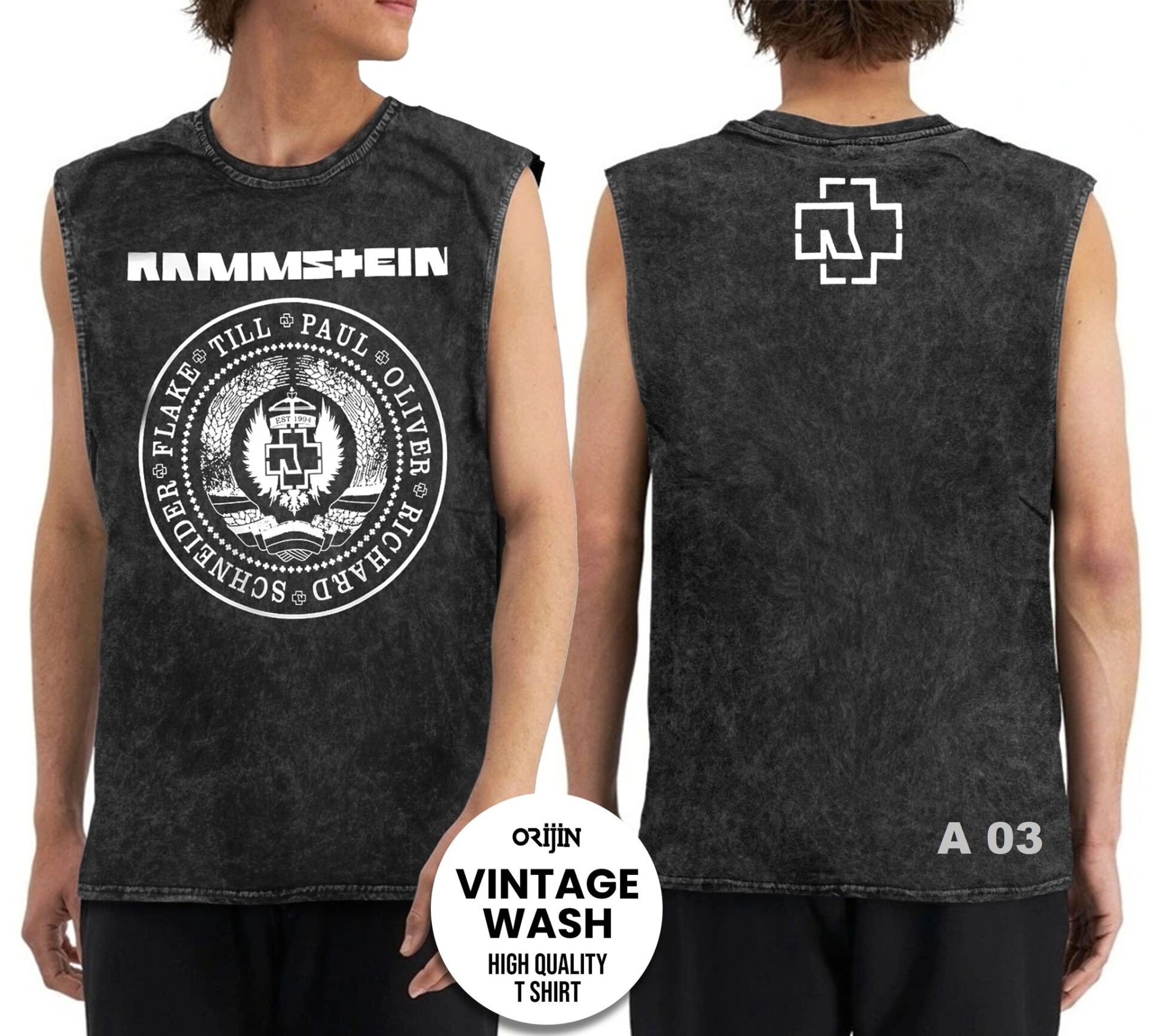 Rammstein Yıkamalı Kolsuz Tişört XL