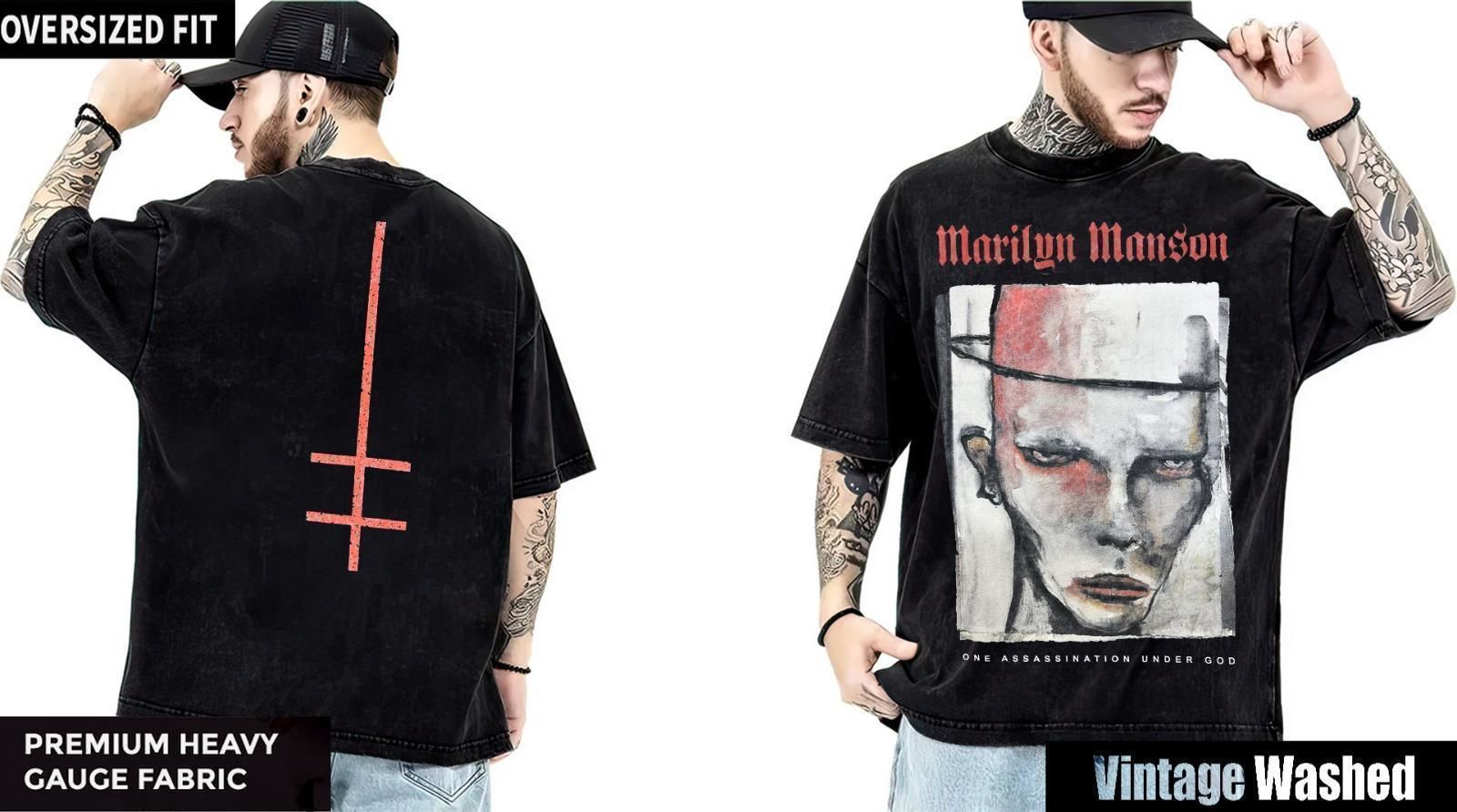 Marilyn Manson Yıkamalı Over Size Tişört XL