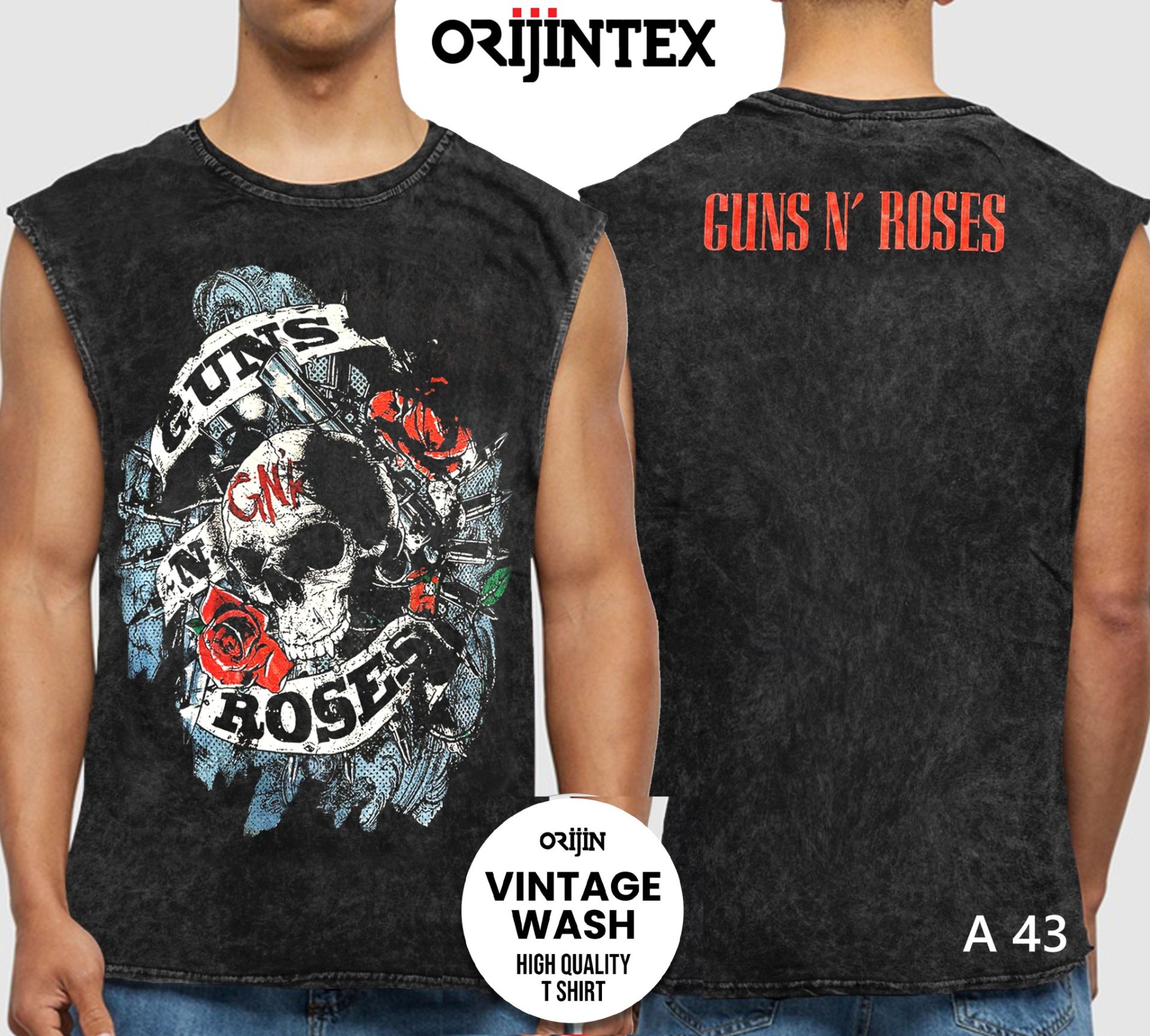 Guns n Roses Yıkamalı Kolsuz Tişört XL