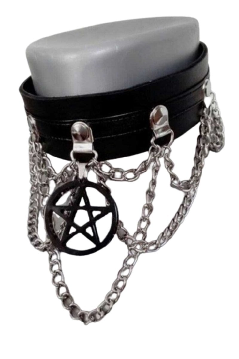 Pentagram Objeli Zincirli Choker