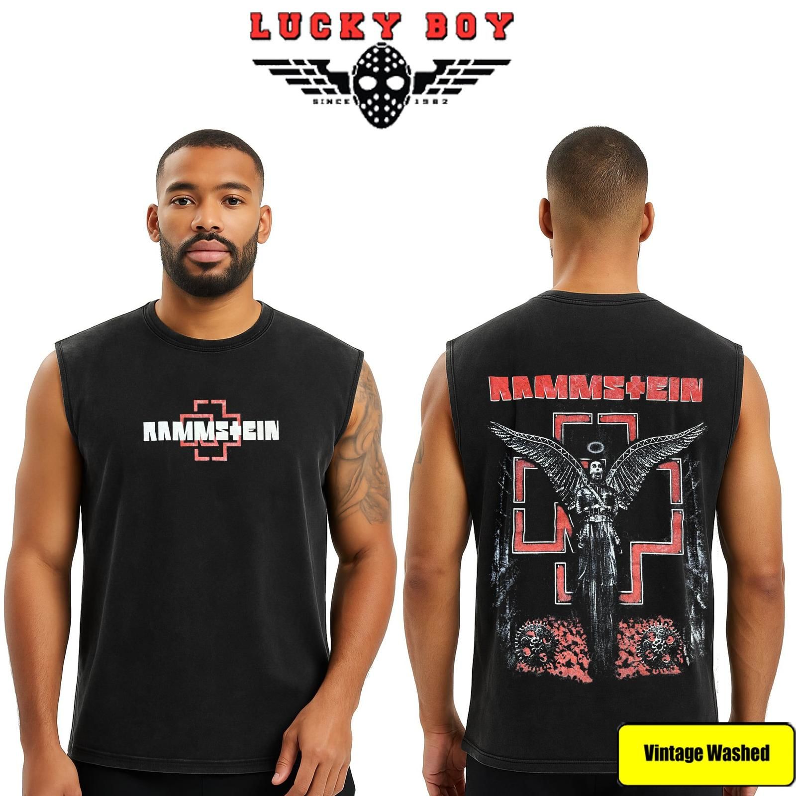 Rammstein Yıkamalı Kolsuz Tişört L