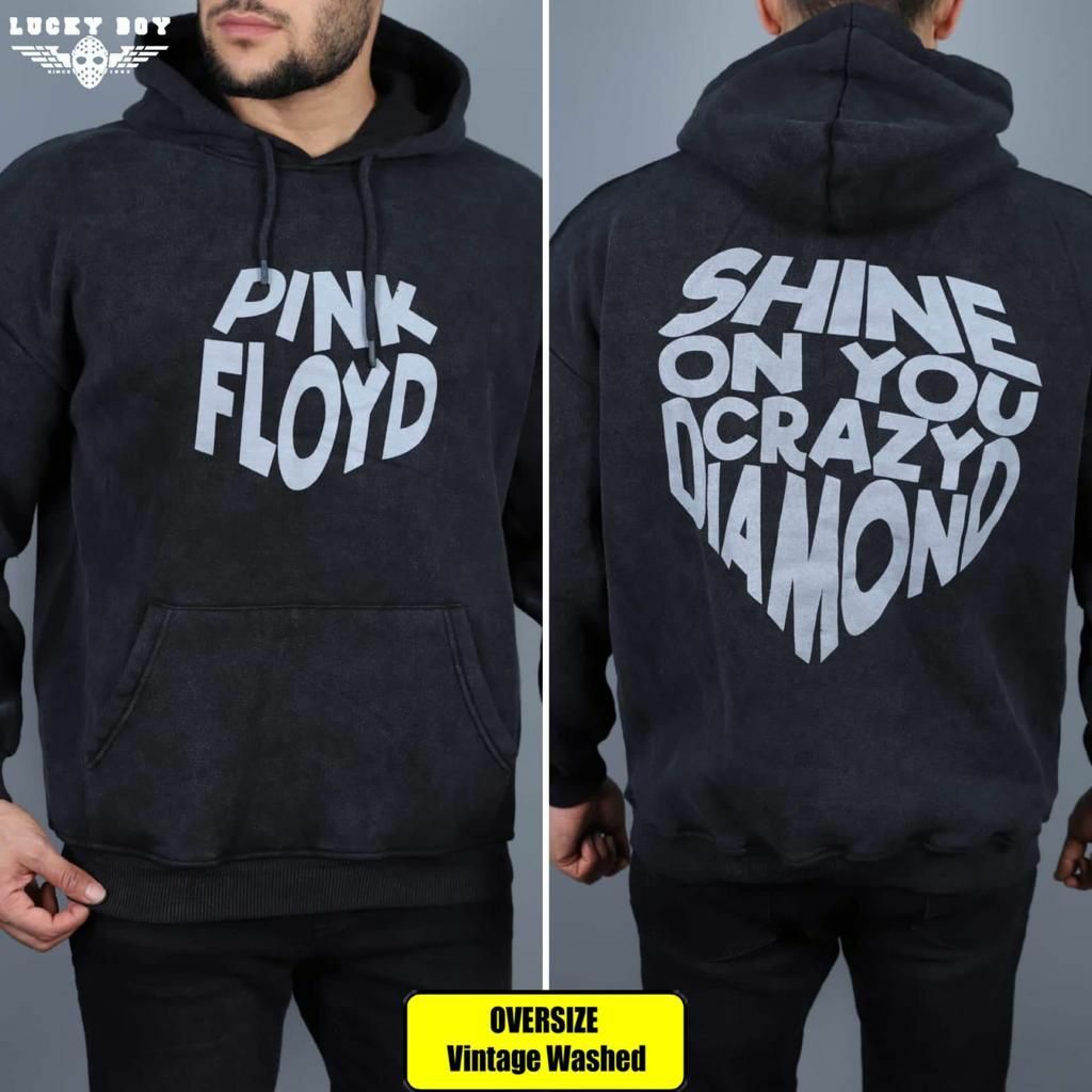 Pink Floyd Yıkamalı Kapşonlu Over Size Sweatshirt XL