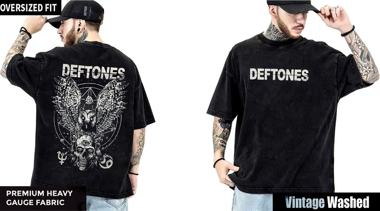 Deftones Yıkamalı Over Size Tişört XL