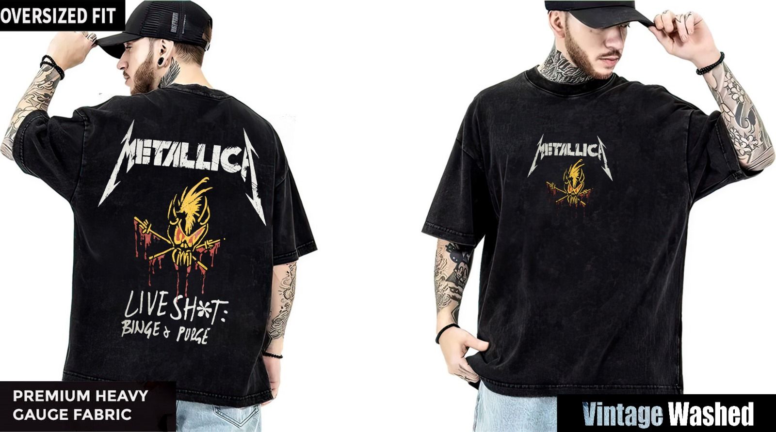 Metallica Yıkamalı Over Size Tişört L