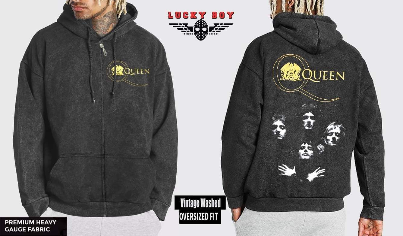 Queen Yıkamalı Fermuarlı Kapşonlu Over Size Hırka M